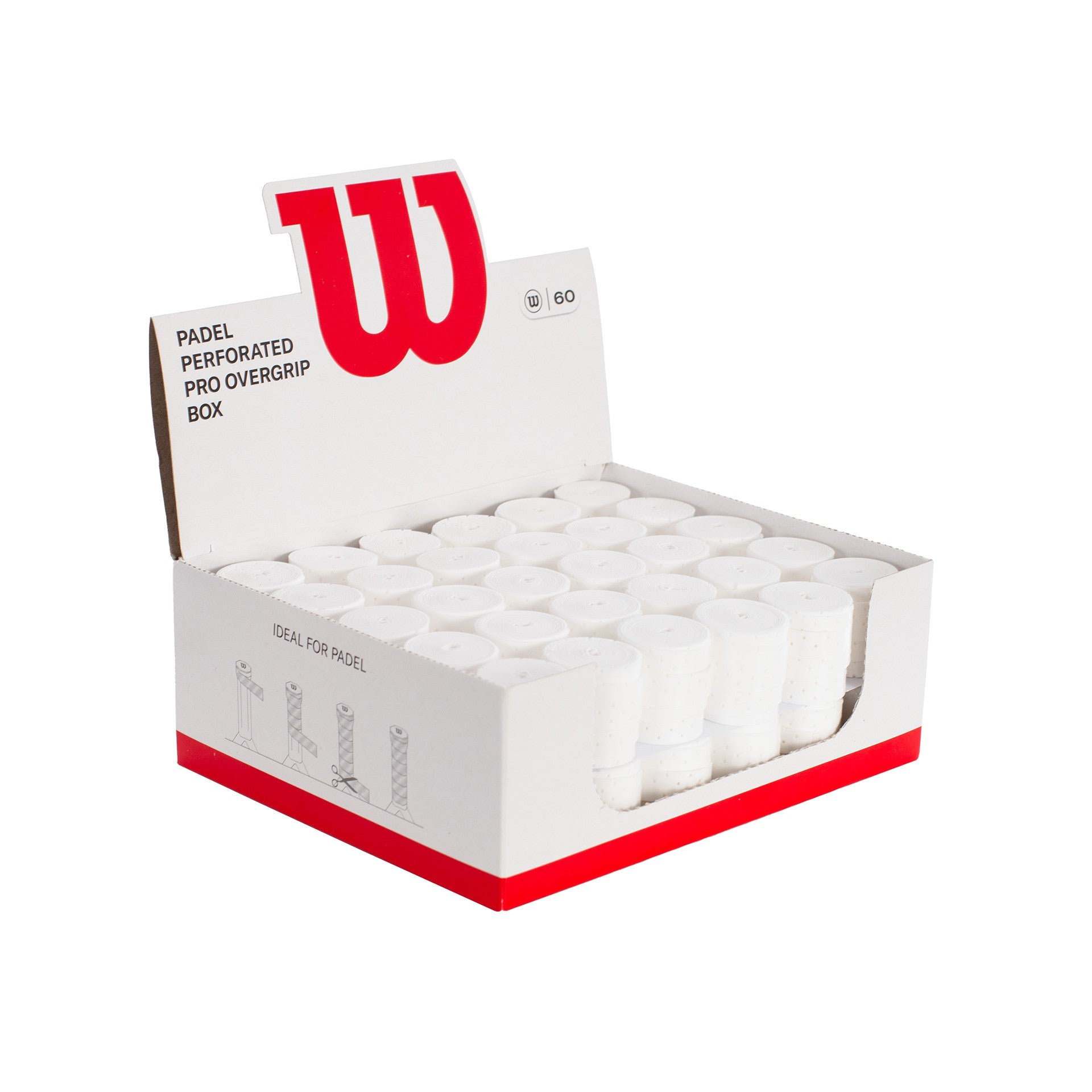 Caja 60 Overgrips Wilson Padel Blanco Pro Perforados