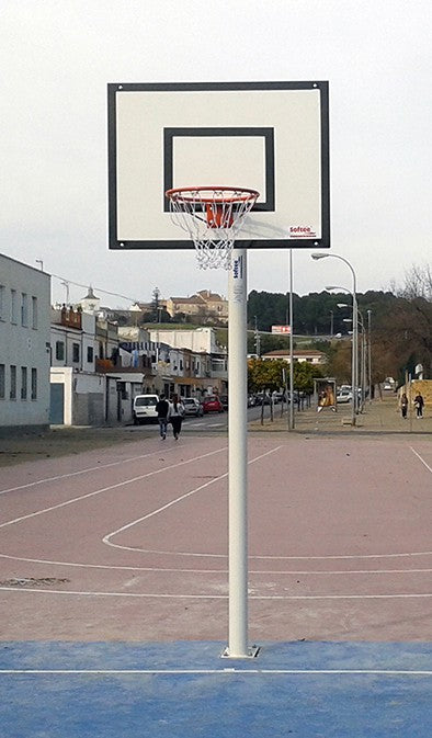 Juego Canastas Minibasket Monotubo New Tubo 114 Mm Fijas  Con Base Para Anclaje-Sin Tablero, Aro