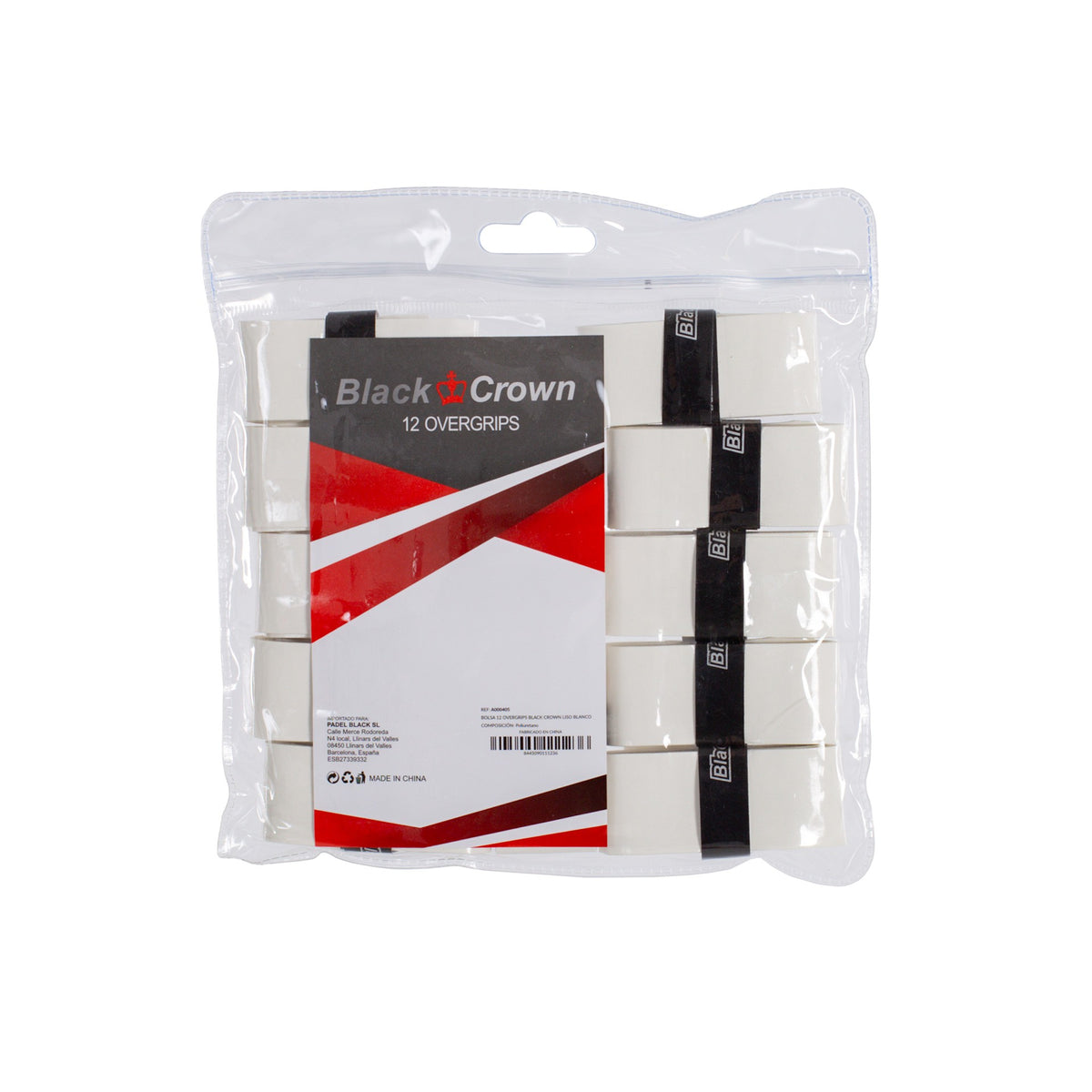 Bolsa 12 Overgrips Black Crown Liso Blanco
