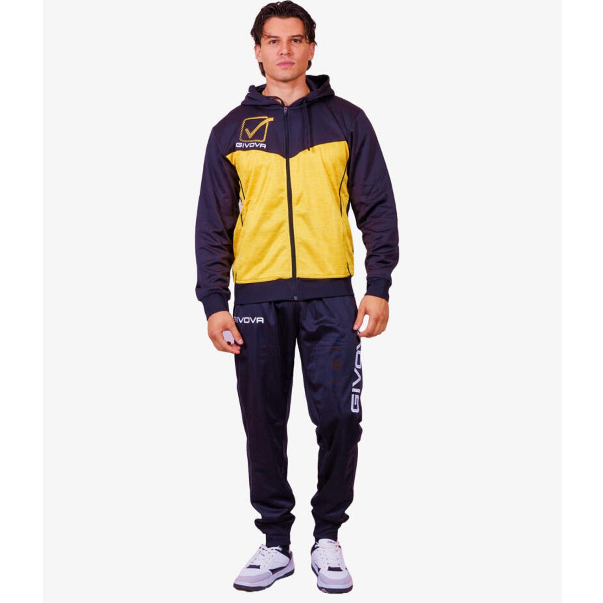 Chándal Givova Tuta Visa Melange Con Capucha - Azul/Amarillo / S