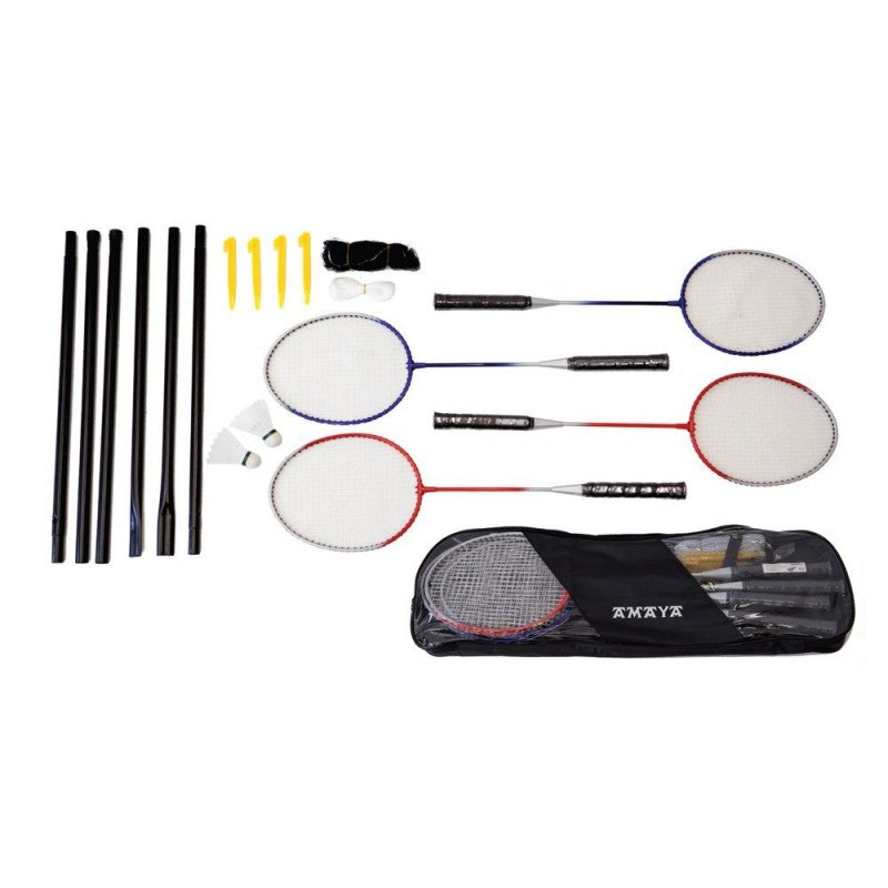 Set 4 Raquetas Badminton Con Postes, Red, 2 Volantes Y Bolso